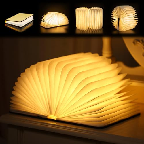 HBSFBH LED Buchlampe, Hölzerne Faltende Buch Lampe, Buch Licht Faltbare Buchlampe 12 x 9 cm, LED-Faltbare Buchlampe mit USB, Dekoratives Buchlicht, Leselampe Geschenk für Buchliebhaber, Freundin