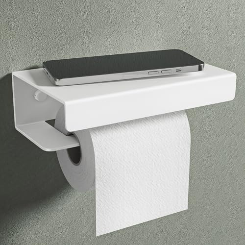 Mai & Mai Toilettenpapierhalter mit Ablage, Klopapierhalter WC Sandweiß | WC Klorollenhalter zum Bohren, Toilettenpapier Halterung aus Aluminiumlegierung, Rollenhalter 20cm, Lino-05