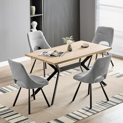 WAFTING 360° Drehbare Esszimmerstühle mit Metallbeine 4er Set, Hellgrau | Kunst-Kaschmir-Stoff, 48 cm Breite Sitzfläche, Moderne Gepolsterte Küchenstühle, für Esszimmer, Küche, Wohnzimmer und Cafés