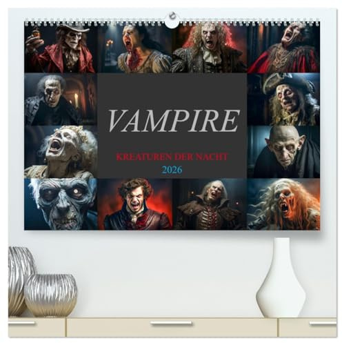 Vampire - Kreaturen der Nacht (hochwertiger Premium Wandkalender 2026 DIN A2 quer), Kunstdruck in Hochglanz: Entdecke die Vielfalt der Vampire und ... Anziehungskraft verzaubern. (CALVENDO Kunst)