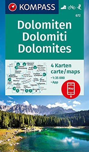 KOMPASS Wanderkarten-Set 672 Dolomiten, Dolomites, Dolomiti (4 Karten) 1:35.000: inklusive Karte zur offline Verwendung in der KOMPASS-App. Fahrradfahren. Skitouren.