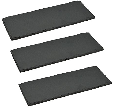 Argon Tableware Rectangle Slate Dinner Plate - 29 x 12cm - Pack of 3 - Natural Slate Rustic Raw Cut Serving Dish Cheese Board Savoury Mat with Soft Padded Feet