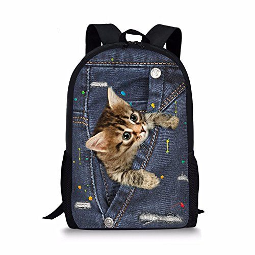 HUGS IDEA Under Animal Bedruckter Kinder-Schulranzen, Blau, Pocket Cat 4, L, Kinderrucksack