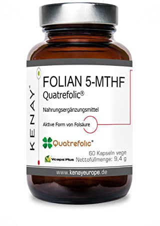 FOLIAN 5 MTHF Quatrefolic- 400mcg pro Tagesdosis - pflanzliche Kapsel - Vegan - Ohne Magnesiumstearat - 60 Kapseln KENAY EUROPE