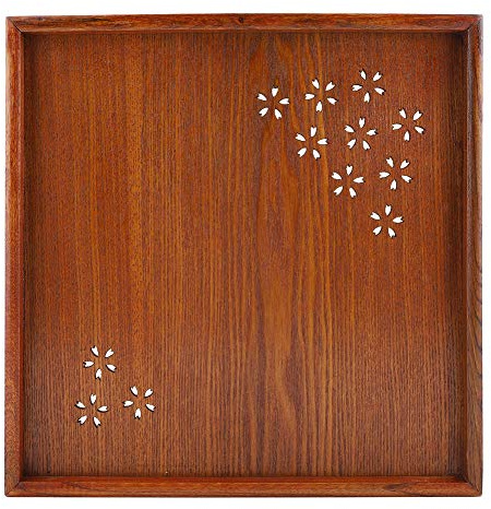Teetablett aus Holz mit Blumenmotiv, hohl, Serviertablett für Mahlzeiten (34 x 34 cm)
