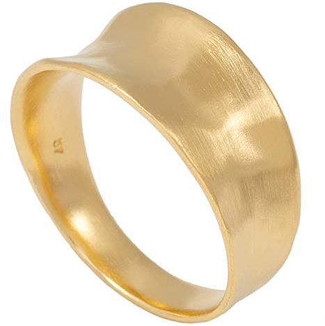 Pernille Corydon Damen Ring Gold Saga gehämmerte Oberfläche breiter Damenring mit Vertiefung Matt 925 Silber vergoldet - Größe 52 - R411g-52