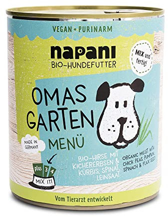 napani - Veganes Hundefutter, Bio Hundefutter, Omas Garten mit Hirse & Kichererbsen, Hunde Nassfutter, purinarm & schonend gegart, 6 x 800g