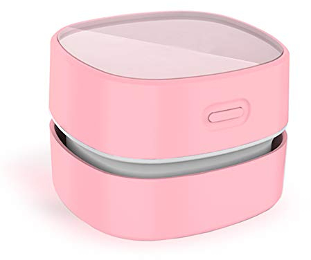 ODISTAR Desktop Vacuum Cleaner,Mini Table dust Sweeper Energy Saving, Cleaning Hairs,Crumbs,Computer Keyboard of Gifts for Kids (Pink)