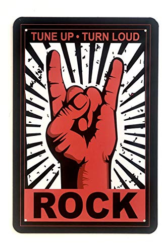 DiiliHiiri Rock on - Rock 'n' Roll - Heavy metal - Headbanging - Blechschild Vintage Dekoration A4 Antik Metall Retro (Rock)