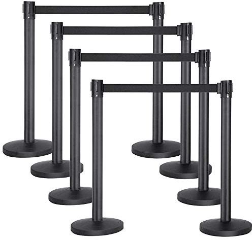 Yaheetech 8 Stück Absperrständer, Personenleitsystem mit Gurtlänge, Absperrband, Absperrpfosten Warteschlange Crowd Control Pfosten, Abgrenzungspfosten