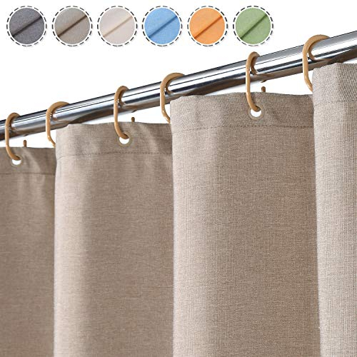 LinTimes Linen Like Linen 240 g/mq Tenda da Doccia per box Bagno Pesante con Ganci Tessuto Lavabile per Hotel, Naturale 81 x 183 cm