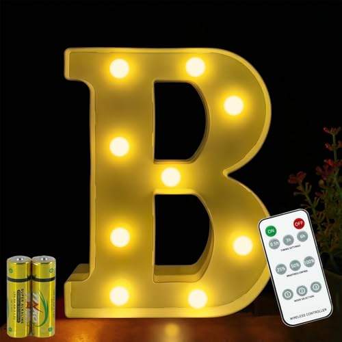 HONPHIER® Letter Lights Decorative LED Alphabet Lights Remote Control Marquee Decoration Light Up Sign Battery Operated for Birthday Party Wedding Receptions Holiday Bar Home Bedroom Bath Decor (B)