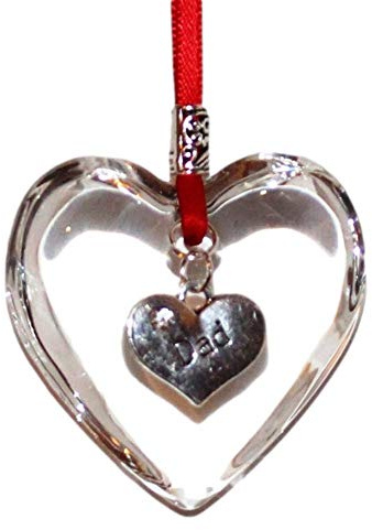 Glass Hanging Heart Christmas Tree Decoration With Dad Charm