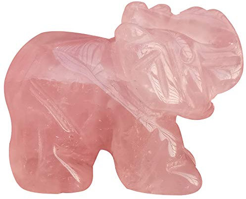Lovionus89 40mm Handgeschnitzt Kristall Elefant Figuren, Glücklich Tasche Steintierstatue Skulptur Haus Dekoration, Rosenquarz