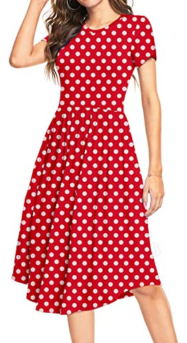YUNDAI Women Christmas Midi Dress Short Sleeve Ladies Dress Crew Neck Floral Plain Beach Party Dresses with Pocket