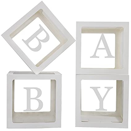 Baby-Boxen mit Buchstaben für Babyparty, transparente Baby-Party-Dekoration, Block-Boxen, transparenter Ballon-Kulisse für Babyparty und Geburtstagsparty, 4 Stück
