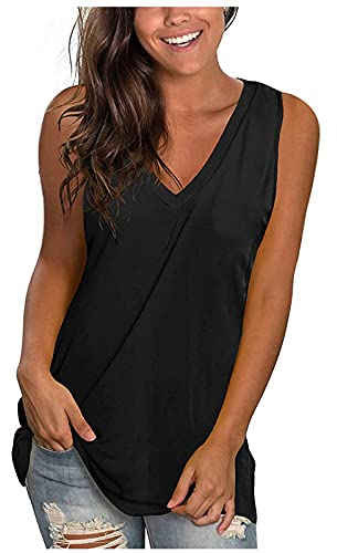 KOG Bluse Damen Elegant Ärmellose T-Shirt Shirt Casual Weiß Oberteile mit Flügelärmeln Frauen Schwarz Kleidung Frau Grau Sommer Shirts Top Damen V-Ausschnitte Tshirt Klamotten Schwarz L