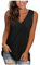 KOG Bluse Damen Elegant Ärmellose T-Shirt Shirt Casual Weiß Oberteile mit Flügelärmeln Frauen Schwarz Kleidung Frau Grau Sommer Shirts Top Damen V-Ausschnitte Tshirt Klamotten Schwarz L