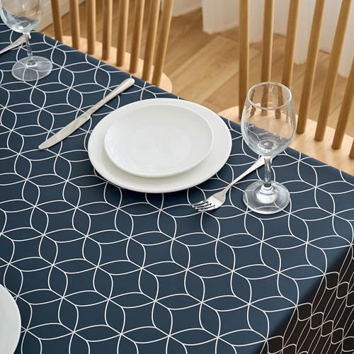 Dehaus® Geo Flow Nappe Toile Cirée Rectangulaire - Bleu Marine, 200×140 cm | Imperméable, Anti-Tache, Facile à Nettoyer, Intérieur & Extérieur, Table de Jardin, Protection de Table PVC, Nappe Plastique