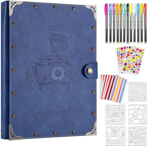 ZEEYUAN Leder Fotoalbum zum Selbstgestalten Nieten Schwarze Seiten Fotobuch zum Einkleben mit Zubehör als Geschenk zum Valentinstag, Muttertag, Weihnachte, Geburtstag für Alle