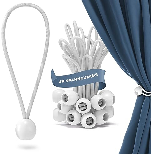 TALVANI 25 | 50 Profi Spanngummis mit Kugel - 200 mm schwarz weiß - Planenspanner Set zur Befestigung von Planen - Gummispanner für Trampolin, Anhängerplane, Zelt - Spanngummi Anhänger (50, Weiß)
