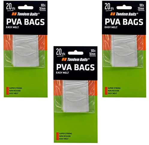 Tandem Baits 3er-Pack PVA Bags Schnell Auflösend Netz PVA-Beutel für Boilies | PVA-Schlauch Wasserlöslich | Futterschlauch für Köder | Karpfenzubehör Profis & Hobby-Angler 3x20 STK. 100 x 50 mm