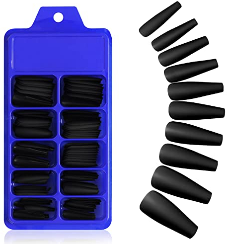 Molain Kit De 100 Faux Ongles En Acrylique Mat Extension De Forme Carrée Forme Cercueil Ballerine Couverture Complète Décoration Professionnelle Pour La Fête Des Mères Noir