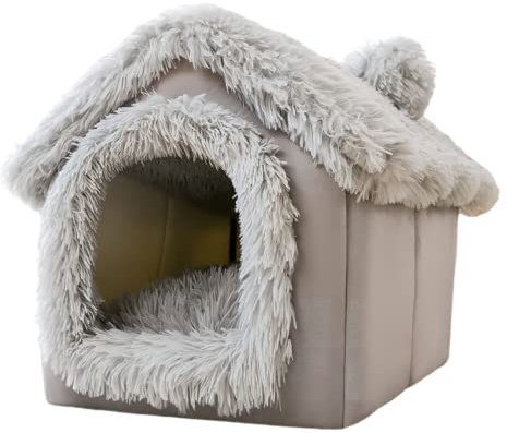 SEOUGEE Cat House, Warm Cat Kennel Bed Indoor with Removable Cushion, 3 In 1 Washable Pets Bed Cave, Removable and Foldable Non-Slip Warm for indoor Pets Puppy Kitten Rabbit