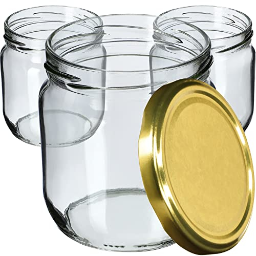 KADAX Lot de 24 pots à confiture avec couvercle à visser, 425 ml, pour confitures, confitures, miel (doré)