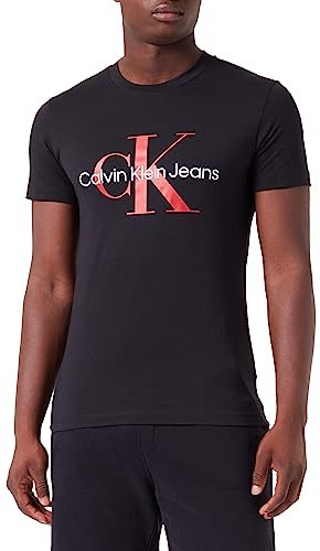Calvin Klein Jeans Men Short-Sleeve T-Shirt Core Monologo Slim Fit, Black (Ck Black/Salsa), L