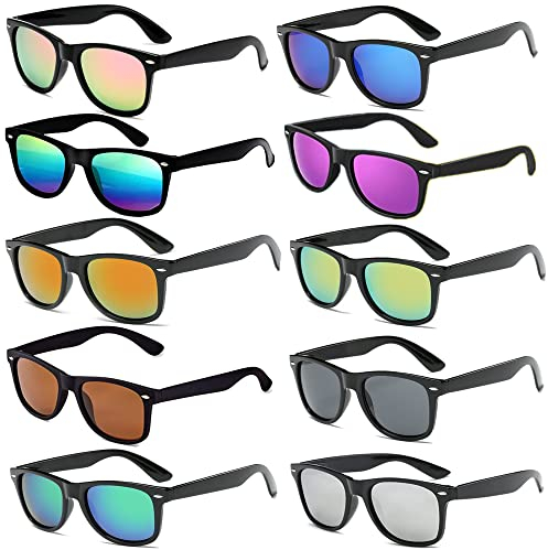 FSMILING 10 Stück Neon Sonnenbrillen Set Unisex Bunt 80er Sonnenbrille Verspiegelt Für Herren Damen