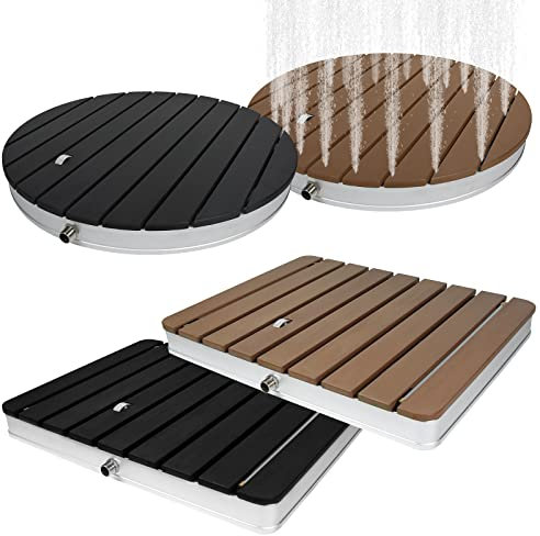 YZNAHRE Outdoor Bodendusche Gartendusche Aussendusche rutschfeste Saunadusche Garten Pool Camping Dusche WPC Außendusche Fontänenhöhe bis 4 m Einstellbar, Braun - Rund (70x70x7.5 cm)
