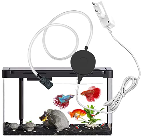 Holzsammlung Mini Sauerstoffpumpe für Aquarium Luftpumpe Extrem Leise Niedriger <35dB 1 W Ausströmer Oxygen Pumpe mit Zubehör für Aquarium, Fischbecken (Schwarz)