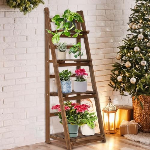 IDZO Scaffale a scala in legno a 4 ripiani, 111,8 cm, per ufficio e casa, 111,8 x 41,9 cm, legno marrone