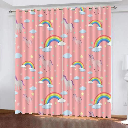 Gardinen Kinderzimmer Mädchen Blickdicht Mit Einhorn Pferd Motiv,Vorhang Blickdicht Ösen 2Er Set 100X160Cm Vorhänge Für Mädchenzimmer Kurz 2 Stück,C34