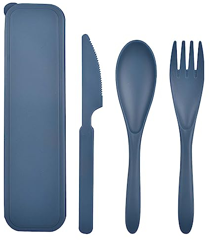 CUNTAUK Travel Cutlery Set with Case, Portable Cutlery Set Reusable Plastic Forks Spoon Tableware, Camping Cutlery Set for Travel Picnic Outdoor Office School Lunch Box or Daily Use (Dark-blue)