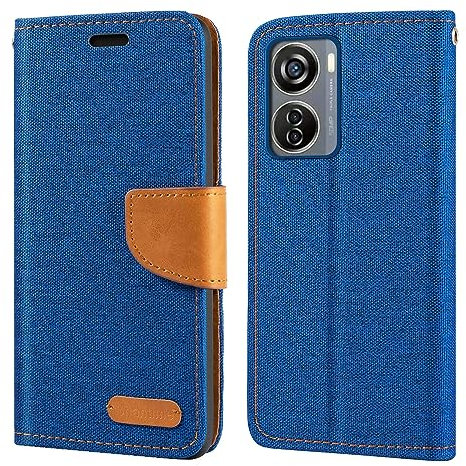 Oxford Stoff und PU Leder Flip Handyhülle Kompatibel mit ZTE Blade V50 Design 5G, Robuste Klapphülle mit Kartenfächern und Magnetverschluss (Blau)