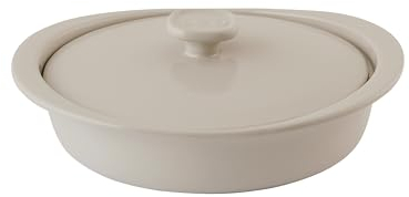 BergHOFF Balance Stone Cocotte ronde en céramique non poreuse avec couvercle Passe au four jusqu'à 240 °C Jaune clair 24,1 x 24,1 x 6,6 cm