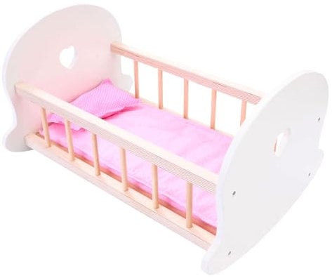 Engelhart - 606013 - Rocking Crib for Dolls Pink/White - wooden cradle for dolls - dimensions: 50 x 36 x 28 cm - age 3 and up
