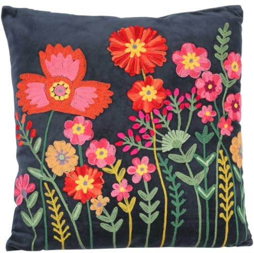 Casa Moro Boho Chic Dekokissen Livia DUNKELBLAU 40x40 mit Füllung & Blumen-Schau Bestickt Zierkissen bunt quadratisch Couch-Kissen Sofa-Kissen KI10001