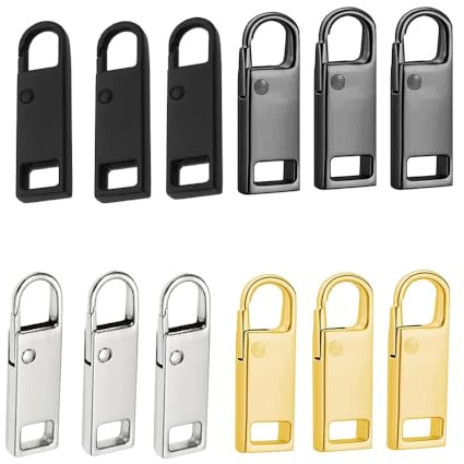 Reißverschluss Zipper, 12 Stück Ersatzteile Reißverschluss Zipper, Metall Zipper Pull, Abnehmbares Metall Zipper Pull, Reißverschluss Ersatz, für Geldbörse, Kleider, Jeans, Koffer, Gepäck
