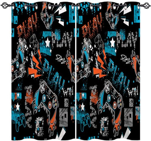 ANHOPE Gaming Thema Gamer Gamepad Verdunklungsvorhänge mit Ösen Blickdichte Gardinen Blackout Curtain Thermo Vorhänge Kinder Jungen Mädchen Schlafzimmer Wohnzimmer Vorhang 2er Set H 160 x B 140 cm