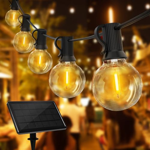 Qxmcov Solar Lichterkette Außen,18M Solar Lichterkette Glühbirnen Aussen mit 30+4 Plastik LED Birnen, 4 Modus, Wetterfeste Solar Lichterkette Aussen, Outdoor Lichterkette Solar für Garten Patio Party