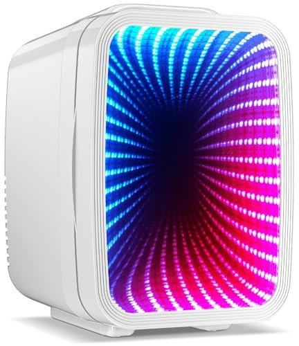 BEICHEN Mini Frigorifero Piccolo 4 Litri/6 Lattine con Luce LED Dimmerabile, Frigorifero Termoelettrico Portatile AC/DC e Riscaldatore Mini Frigorifero Giochi Camera da Letto Ufficio Camera