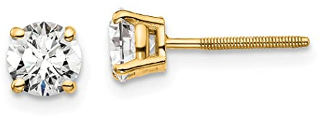 Ohrstecker aus 14-karätigem Gold, 1 Karat, Gesamtgewicht, rund, SI1, SI2 G, H I, im Labor gewachsener Diamant, Schraubverschluss, 4 Zinken, Schmuck für Damen, One Size, Diamant Edelstein Metall, Im