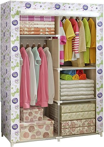 BOKNI Tragbare Kleiderschrankregale, Canvas-Kleiderschrank mit Kleiderstange, Regale, Kleiderschrank, Aufbewahrungsorganisator für Schlafzimmer, Wohnzimmer, Lila-88 x 45 x 166 cm (weiß 88 x 45 x 1