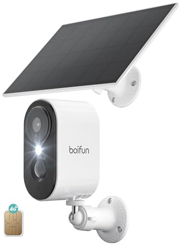 BOIFUN 3G/4G LTE Outdoor Kamera Mit SIM-Karte, 2K Überwachungskamera Aussen Mit Solar, Kein WLAN Erforderlich, Farbnachtsicht, Zwei-Wege-Audio, Ip65, Bewegungserkennung
