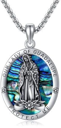 URONE Halskette mit Jungfrau Maria aus Sterlingsilber Anhänger Virgen de Guadalupe mit Mutter Maria Virgencita Religiöser Schmuck Geschenke für Frauen