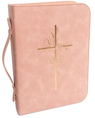 Rosa PU-Leder Bibelhülle für Frauen und Mädchen - Minimalistisches Design Geprägte Große Bibelhülle - Bibelzubehör (Rosa/Gold)
