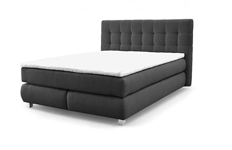FURNISTAR Echtes Boxspringbett Blake mit Pocketmatratze und Bonellmatratze Familienbett mit Topper und Taschenmatratze Bett mit 2 Matratzen Polsterbett Schlafzimmer (160x200, Schwarz)